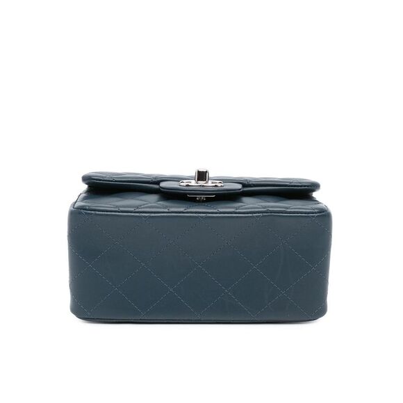 Pre Loved Chanel Mini Square Classic Lambskin Single Flap Women Blue Crossbody - Picture 3 of 8